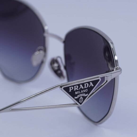 New Prada PR57YS 1BC5D1 Sunglasses - Silver Frame, Grey Gradient Lenses - Picture 10 of 11